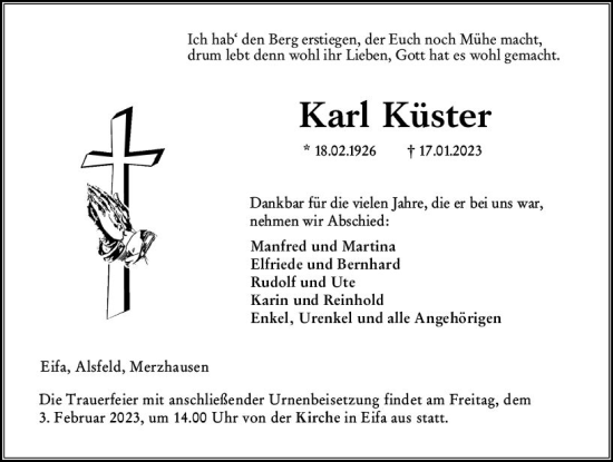 Traueranzeige von Karl Küster von VRM Trauer
