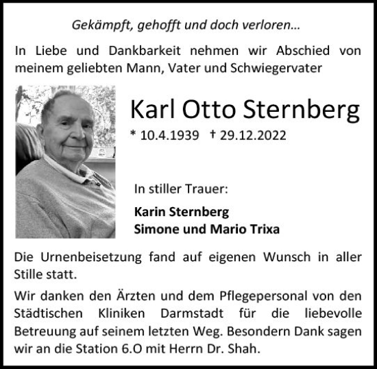 Traueranzeige von Karl Otto Sternberg von Darmstädter Echo