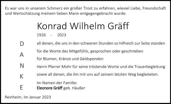 Traueranzeige von Konrad Wilhelm Gräff von Darmstädter Echo