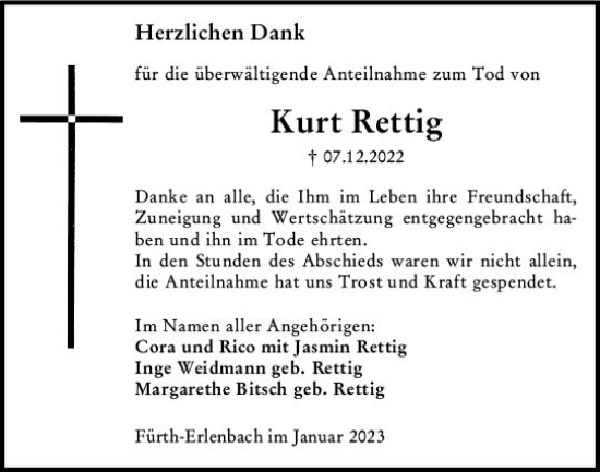 Traueranzeige von Kurt Rettig von Starkenburger Echo