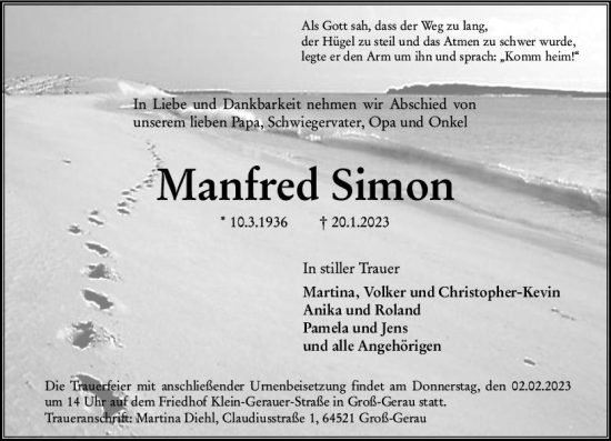 Traueranzeige von Manfred Simon von Groß-Gerauer Echo