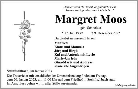 Traueranzeige von Margret Moos von Camberger Anzeiger