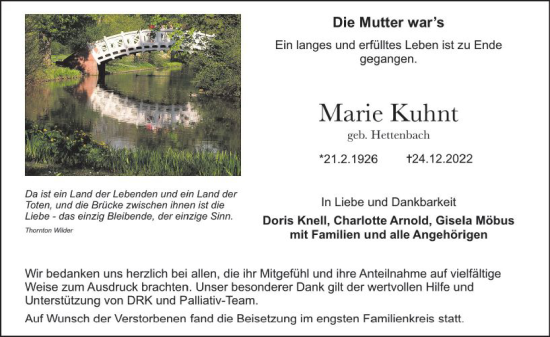 Traueranzeige von Marie Kuhnt von Groß-Gerauer Echo
