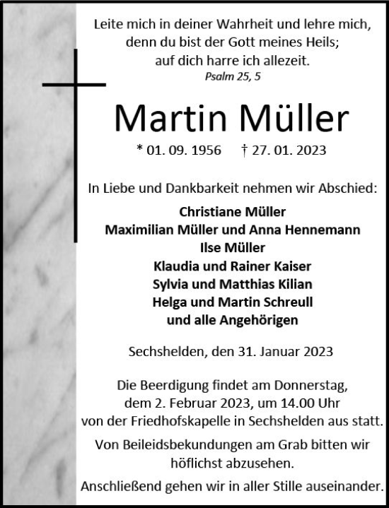 Traueranzeige von Martin Müller von Dill Block