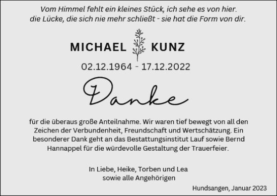 Traueranzeige von Michael Kunz von Nassauische Neue Presse