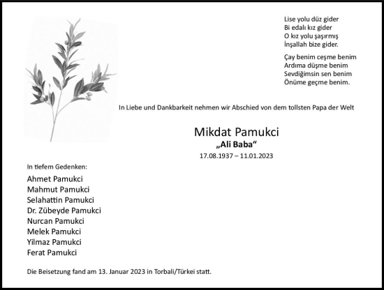 Traueranzeige von Mikdat Pamukci von Wetzlarer Neue Zeitung