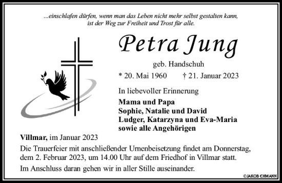 Traueranzeige von Petra Jung von Nassauische Neue Presse