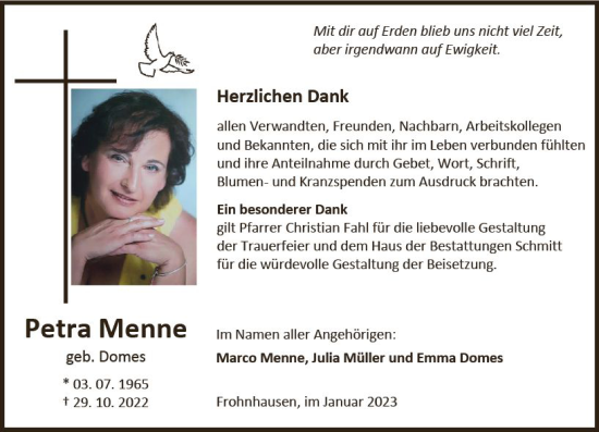 Traueranzeige von Petra Menne von Dill Block