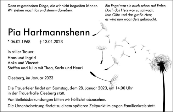 Traueranzeige von Pia Hartmannshenn von Wetzlarer Neue Zeitung