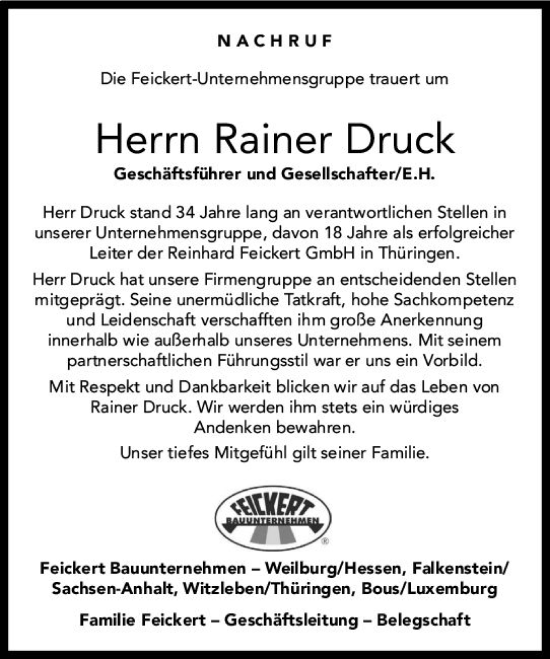 Traueranzeige von Rainer Druck von Nassauische Neue Presse