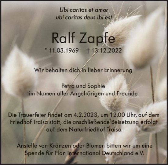 Traueranzeige von Ralf Zapfe von Darmstädter Echo