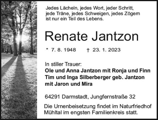 Traueranzeige von Renate Jantzon von Darmstädter Echo