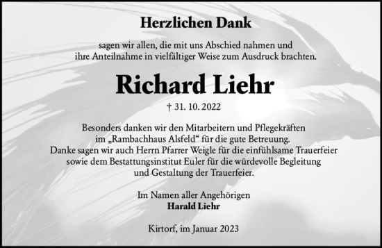 Traueranzeige von Richard Liehr von OK Oberhessen Kurier