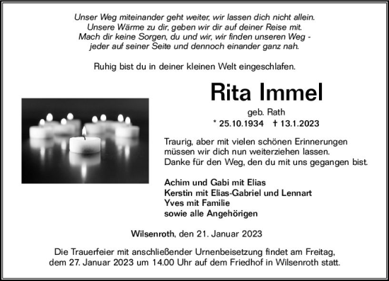 Traueranzeige von Rita Immel von Nassauische Neue Presse