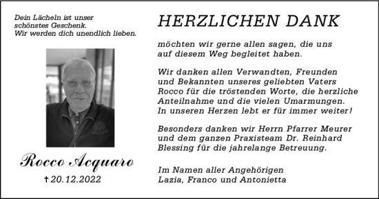 Traueranzeige von Rocco Acquaro von Starkenburger Echo