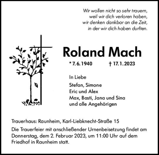 Traueranzeige von Roland Mach von Rüsselsheimer Echo