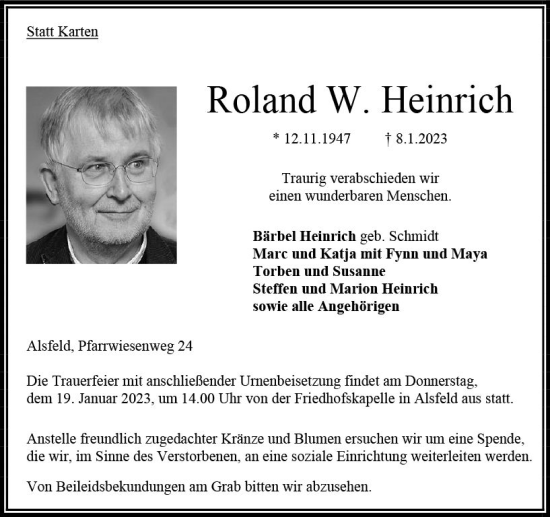 Traueranzeige von Roland W. Heinrich von VRM Trauer