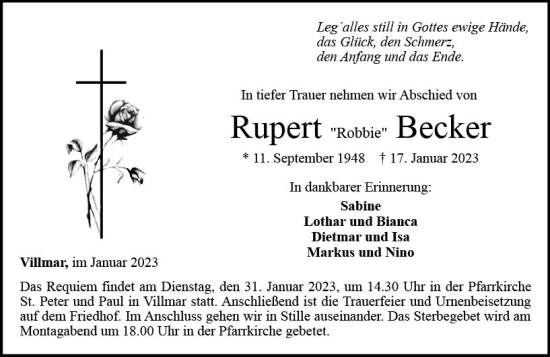Traueranzeige von Rupert Becker von Nassauische Neue Presse