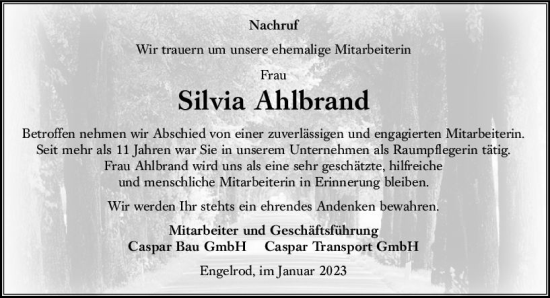 Traueranzeige von Silvia Ahlbrand von VRM Trauer