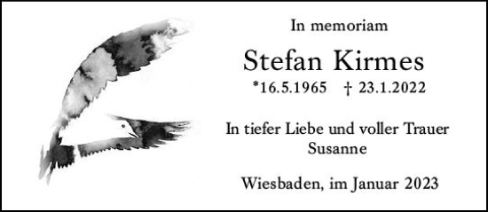 Traueranzeige von Stefan Kirmes von Wiesbadener Kurier gesamt