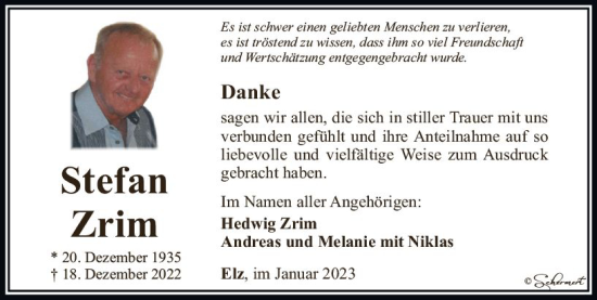 Traueranzeige von Stefan Zrim von Nassauische Neue Presse