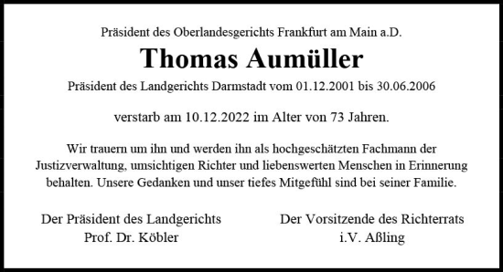 Traueranzeige von Thomas Aumüller von Darmstädter Echo