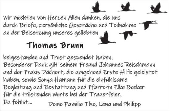 Traueranzeige von Thomas Brunn von Odenwälder Echo