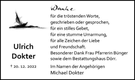 Traueranzeige von Ulrich Dokter von Wetzlarer Neue Zeitung