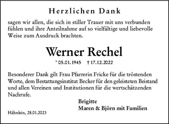 Traueranzeige von Werner Rechel von Darmstädter Echo