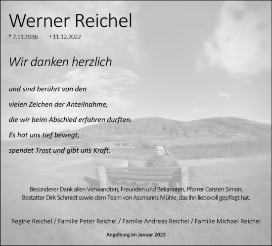 Traueranzeige von Werner Reichel von Hinterländer Anzeiger