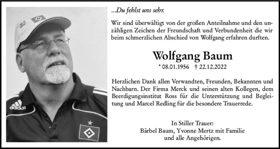 Traueranzeige von Wolfgang Baum von Darmstädter Echo