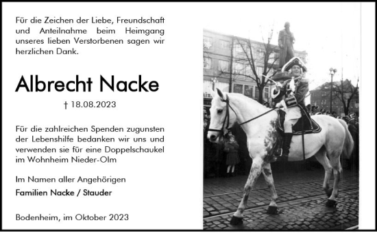 Traueranzeige von Albrecht Nacke von Allgemeine Zeitung Mainz