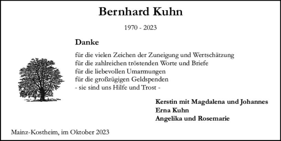 Traueranzeige von Bernhard Kuhn von Allgemeine Zeitung Mainz