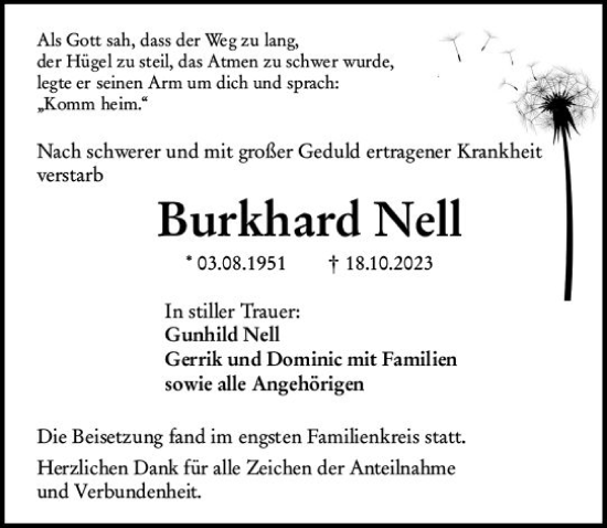 Traueranzeige von Burkhard Nell von Dill Block