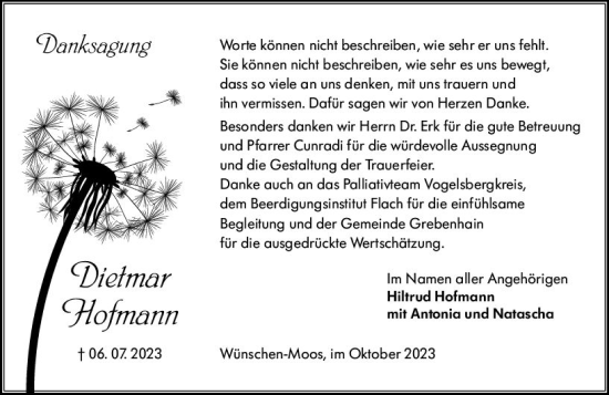 Traueranzeige von Dietmar Hofmann von Oberhessen Kurier