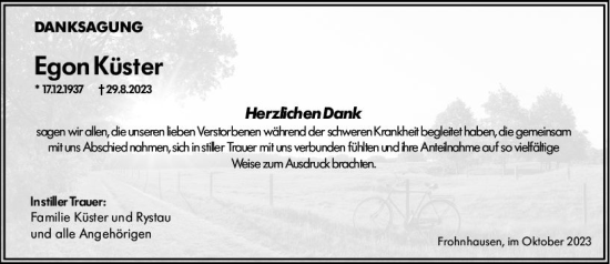 Traueranzeige von Egon Küster von Dill Block