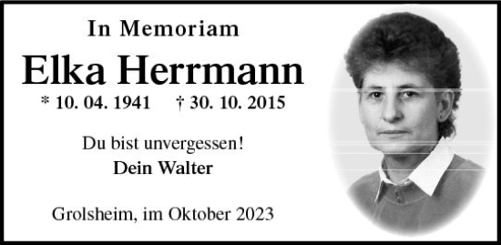 Traueranzeige von Elka Herrmann von Allgemeine Zeitung Bingen/Ingelheim