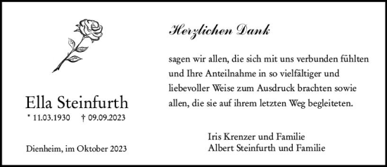 Traueranzeige von Ella Steinfurth von Allgemeine Zeitung Mainz