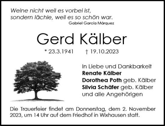 Traueranzeige von Gerd Kälber von Darmstädter Echo