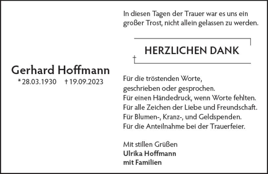 Traueranzeige von Gerhard Hoffmann von Starkenburger Echo