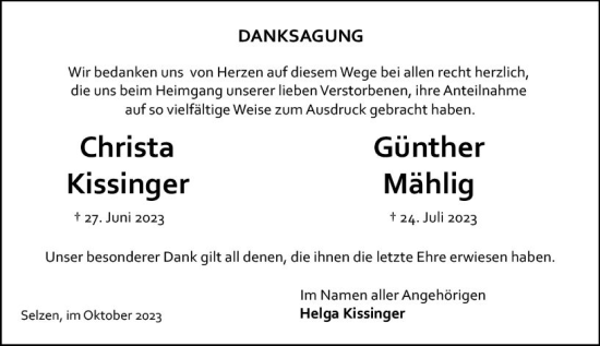 Traueranzeige von Günther Mählig von Allgemeine Zeitung Mainz