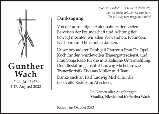 Traueranzeige von Gunther Wach von Idsteiner Land/Untertaunus