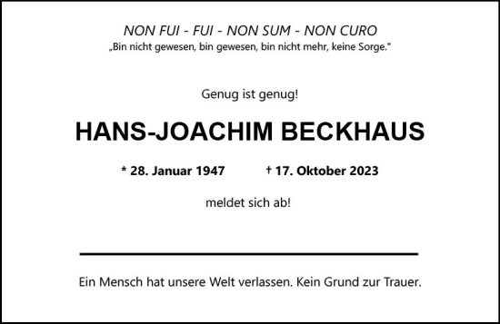 Traueranzeige von Hans-Joachim Beckhaus von Allgemeine Zeitung Mainz