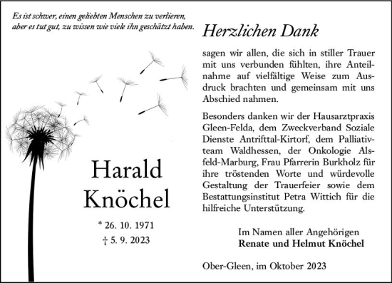 Traueranzeige von Harald Knöchel von Oberhessen Kurier