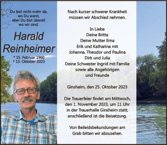 Traueranzeige von Harald Reinheimer von Allgemeine Zeitung Mainz