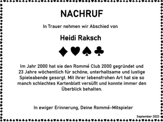 Traueranzeige von Heidi Raksch von Groß-Gerauer Echo