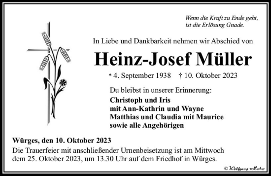 Traueranzeige von Heinz-Josef Müller von Camberger Anzeiger