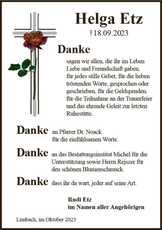 Traueranzeige von Helga Etz von Idsteiner Land/Untertaunus