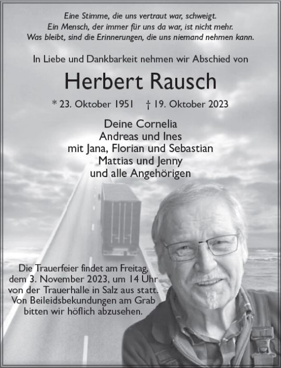 Traueranzeige von Herbert Rausch von VRM Trauer