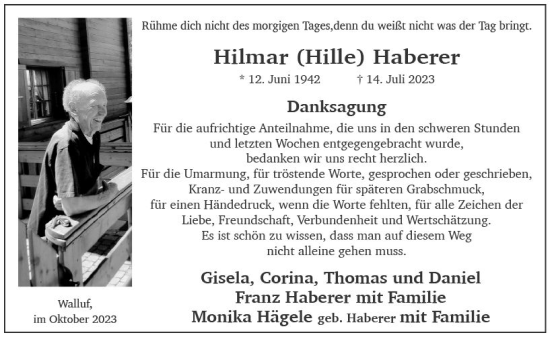 Traueranzeige von Hilmar Haberer von Wiesbadener Kurier